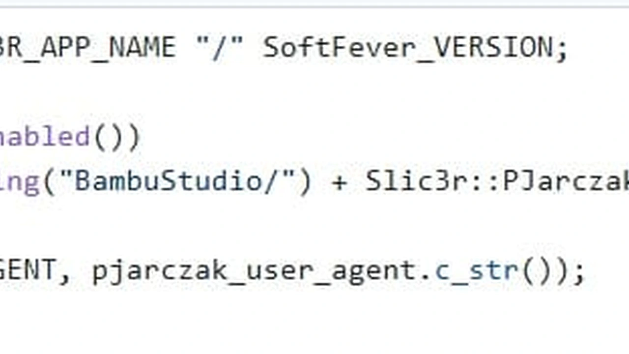 Fragmento de código que el desarrollador usó para argumentar que su fork usa el mismo User-Agent que Bambu Studio publica bajo AGPL