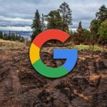 Ilustración del logo de Google sobre un bosque talado en Finlandia - Facialix
